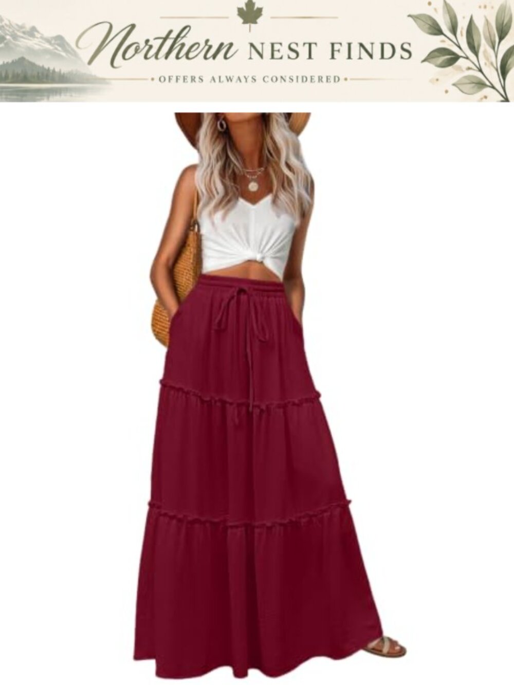 Women's Maxi Skirt High Waisted Pleated A Line Flowy Boho Beach Long Skirt
